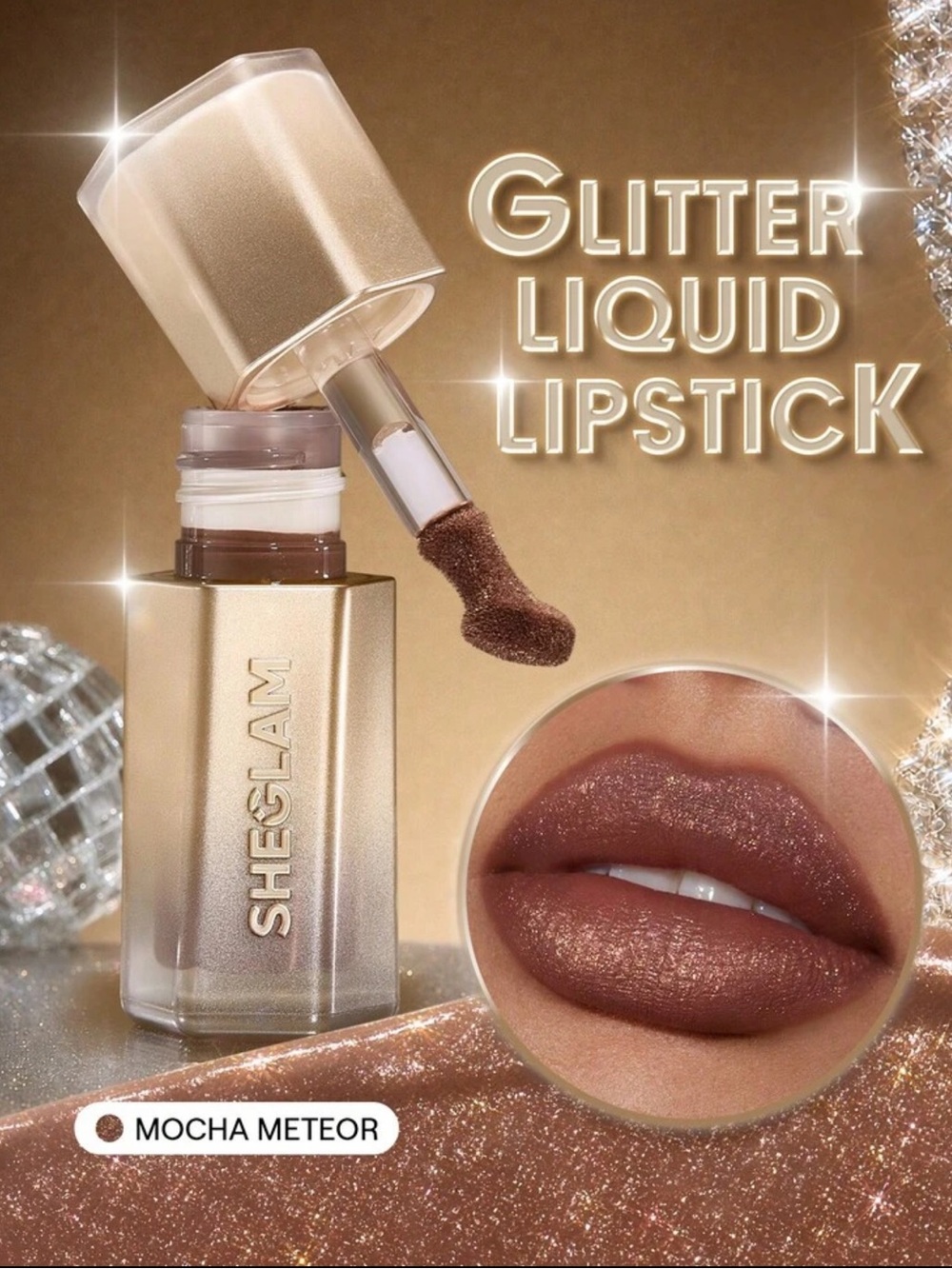 SHEGLAM Stardust Swipe Glitter Liquid Lipstick-519 Mocha Meteor Instant Glitter-
